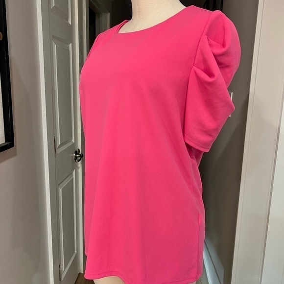 BANANA REPUBLIC puffed shoulders short sleeve bright pink blouse - Picture 4 of 13